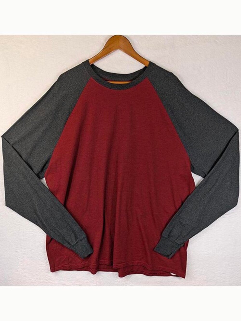 Hanes Mens‎ Raglan Long Sleeve T-Shirt Red & Gray Crew Neck Size 3XL